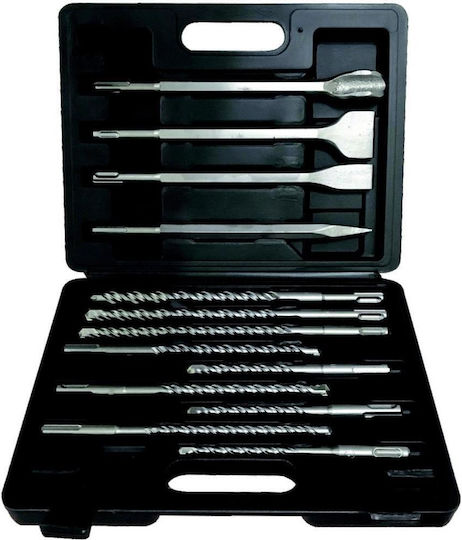Fieldmann Set Spitzmeißel & Meißelmeißel & Bohrer & Eine Handvoll 13Stück mit Aufnahme SDS Plus