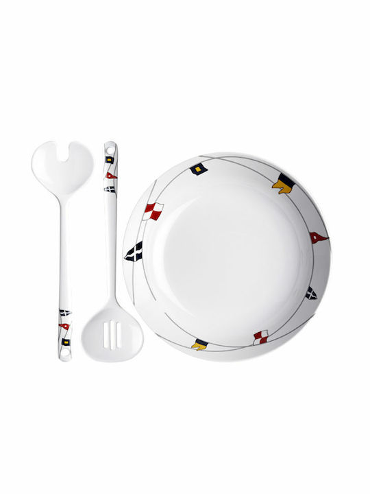 Marine Business Melamine Salad Bowl with Salad Spoons White 28x28cm 3pcs