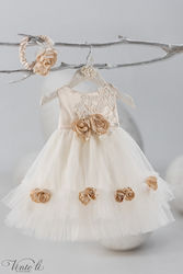 Vinte li White Tulle Baptism Outfit with Dress & Hair Accessories 2pcs