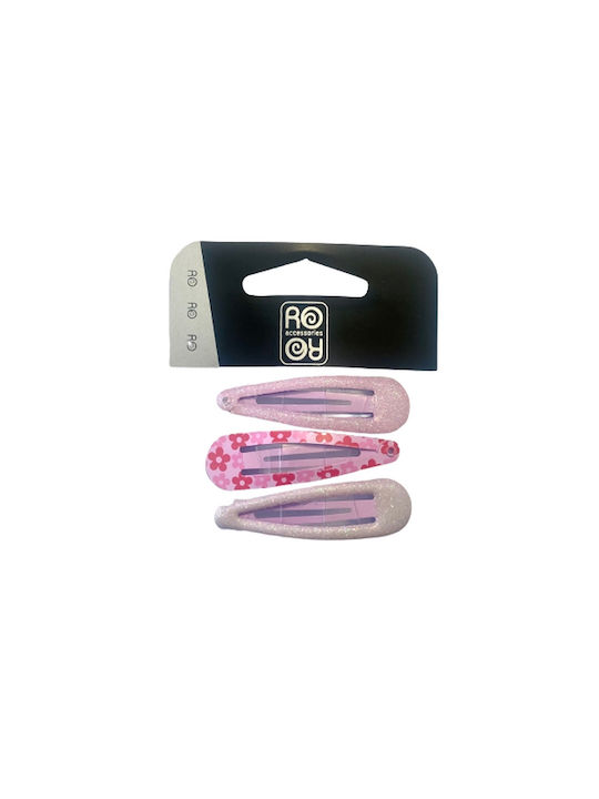 Ro-Ro Accessories Παιδικό Κλιπ σε Ροζ Χρώμα 3τμχ