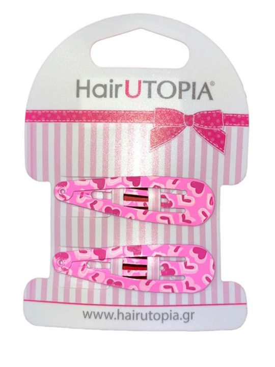 Hair Utopia Комплект Детски Фиби с С щипка Сърце в Розов Цвят 2бр CC-10400