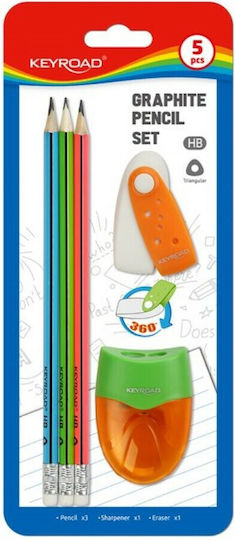 Keyroad Kinder Schreibwarenset mit Bleistift, Spitzer und Radiergummi 5Stück
