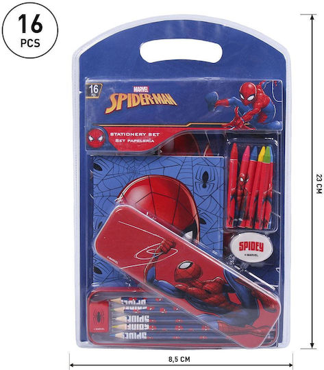 Cerda Spiderman Kids Stationery Set with Pencil, Sharpener, Eraser, Notebook and Pencil Case 6 Pieces