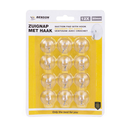 Benson Plastic Hanger Kitchen Hook with Suction Cup Transparent 12pcs 006296