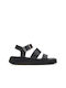 Beatris Flatforms Leather Women's Sandals with Ankle Strap Black