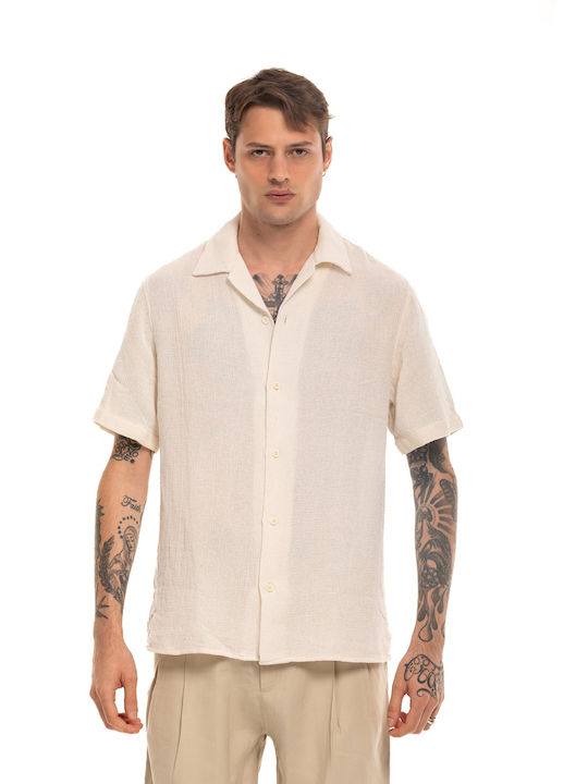 Short-sleeved Linen Shirt Beige