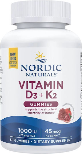 Nordic Naturals Vitamin D3+K2 Витамин за Здравето на костите 1000иу Нар 60 желирани бонбони