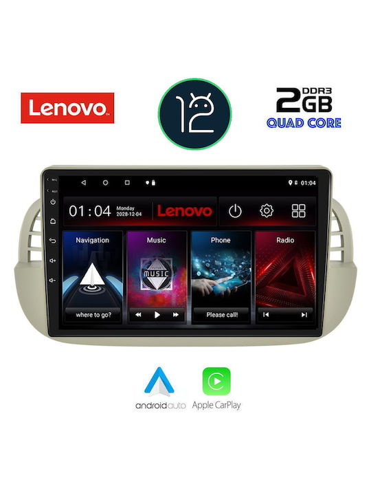 Lenovo Sistem Audio Auto pentru Fiat 500 2007-2015 (Bluetooth/USB/AUX/WiFi/GPS/Apple-Carplay) cu Ecran Tactil 9"