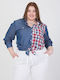 Women's Denim Checked Long Sleeve Shirt Blue