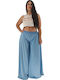 Women's Fabric Trousers with Elastic in Loose Fit Light Blue