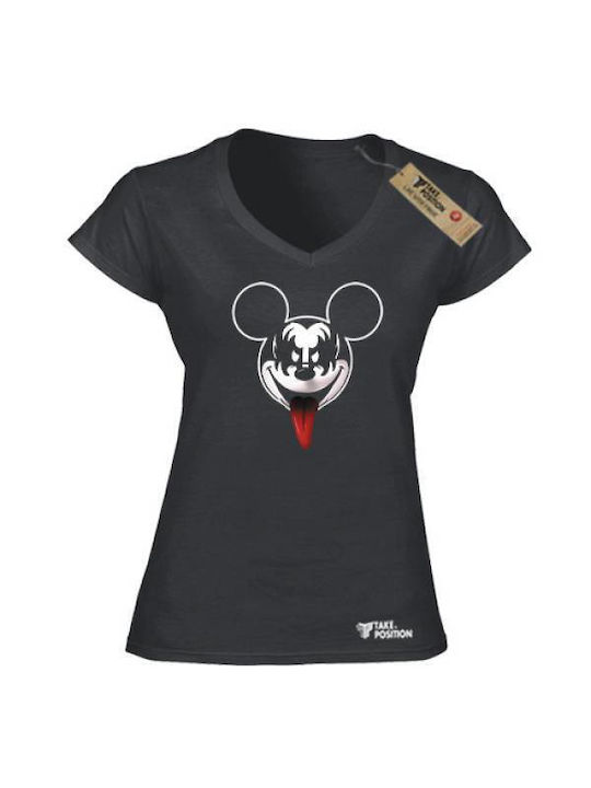 Takeposition Metal Mouse Women's T-shirt with V Neckline Black