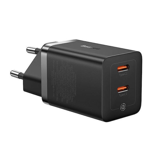 Baseus Charger Without Cable GaN with 2 USB-C Ports 40W Blacks (Gan5)