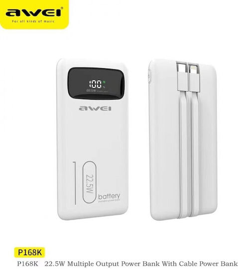 Awei P168K Power Bank 10000mAh 22.5W με Θύρα USB-A και Θύρα USB-C Quick Charge 3.0 Λευκό
