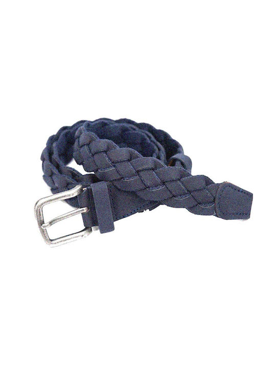 About Basics Men's Knitted Leather Belt Navy Blue