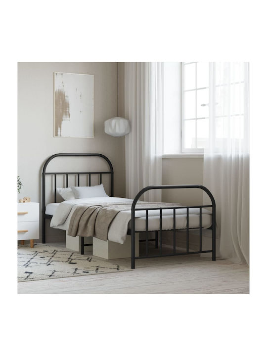 Κρεβάτι Μονό Μεταλλικό Μαύρο με Τάβλες για Στρώμα 90x190cm