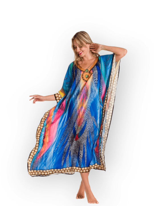 Caftan pentru femei 655 rima roz-turcoaz