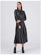 Leather High-waisted Midi Skirt Black