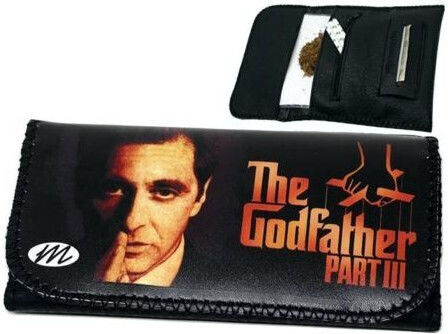 Monte Godfather Part 3 Pungă Pentru Tutun Din Piele Ecologică Neagră Cu Buton 16x8.5cm