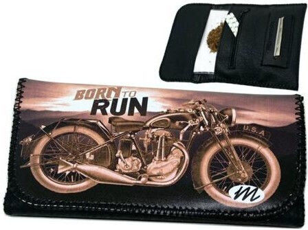 Monte Born To Run Pungă Pentru Tutun Din Piele Ecologică Neagră Cu Buton 16x8.5cm