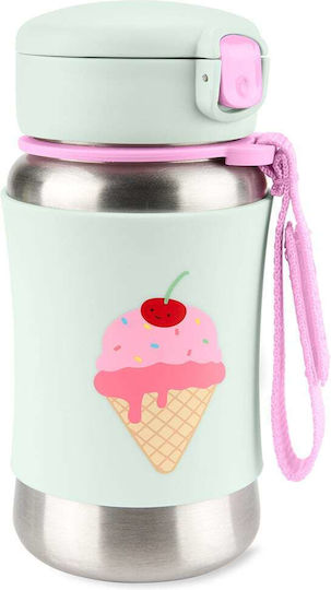 Skip Hop Ice Cream Kids Water Bottle Stainless Steel with Straw Green 350ml