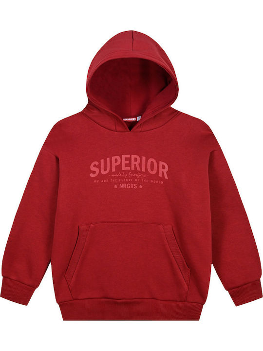 Fleece Kinder-Sweatshirt mit Kapuze und Taschen Rot