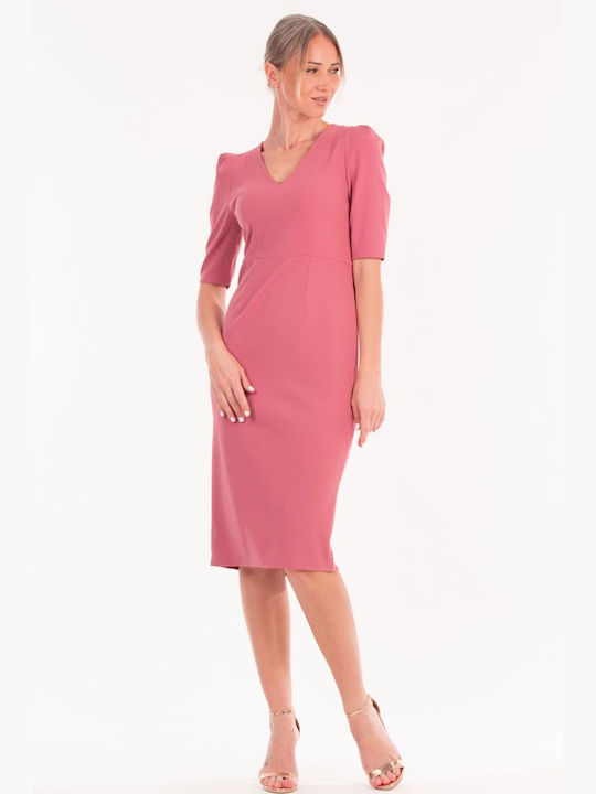 BelleFille Midi Φόρεμα με Μανίκι 3/4 Ροζ