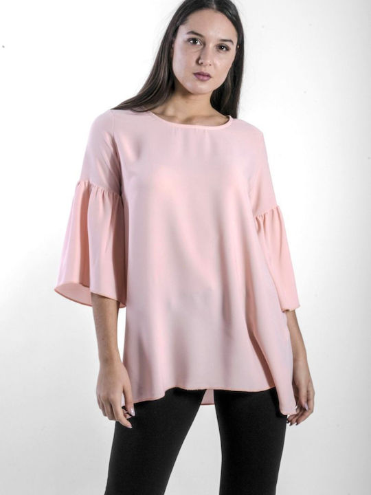 BelleFille Damen Bluse mit 3/4 Ärmel Rosa