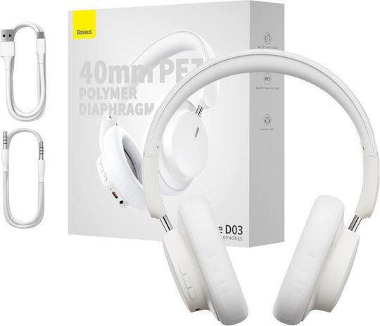 Baseus Bowie D03 Wireless / Wired Over Ear Headphones with 30 hours of Operation White