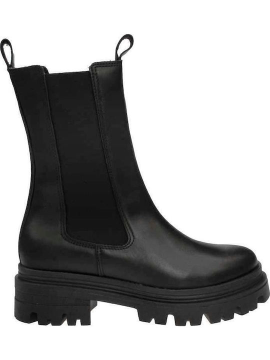Leder Damen Chelsea-Stiefel Schwarz