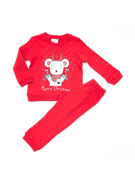 Trax Set Top & Bottom Kids Winter Cotton Pyjamas Red