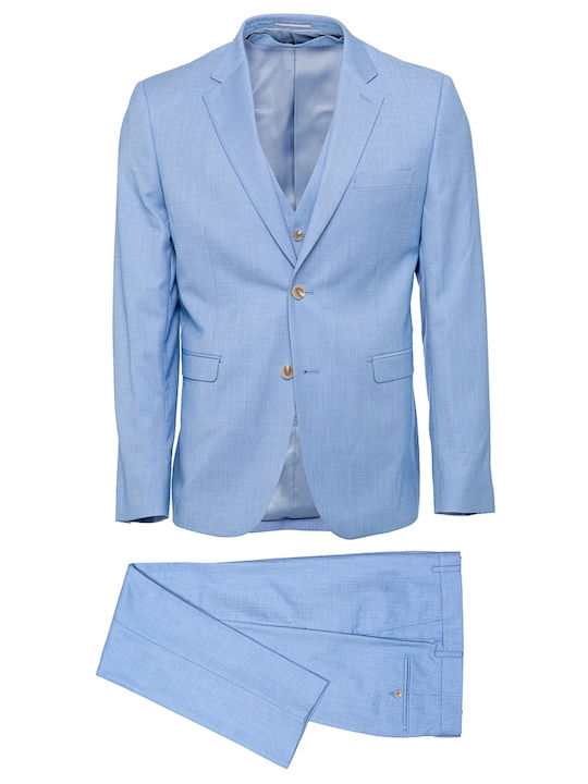 Italian Job Men's Summer Suit with Vest Light Blue