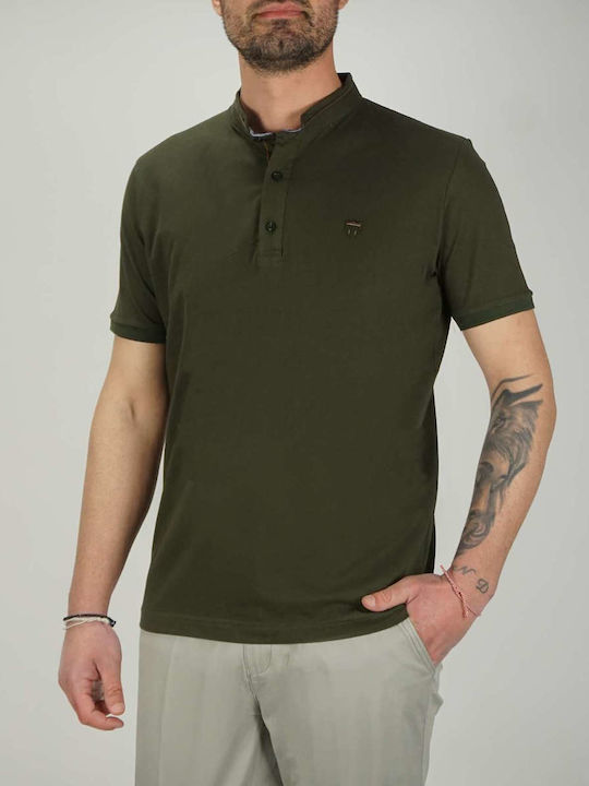 Lexton .Mao Men's Short Sleeve Blouse Polo Khaki