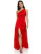 RichgirlBoudoir Sommer Maxi Abendkleid Satin mit Schlitz Rot