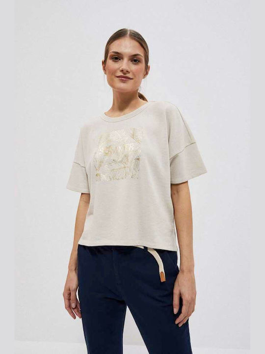 Make your image Women's Summer Crop Top Cotton Short Sleeve Beige