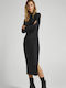 Dalia Midi Dress Knitted Turtleneck with Tearing Black
