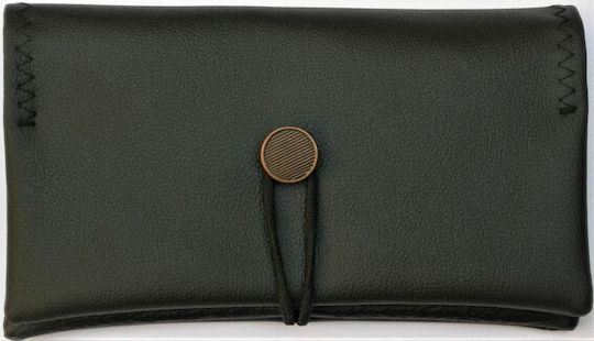 Simona Handgemacht Lederne Tabaktasche in Schwarz mit Schnur 16x10cm