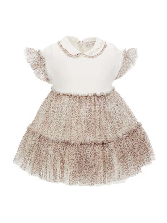 Kinderkleid Kurzärmelig Tüll Tierdruck Ecru