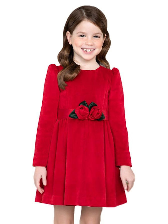 Abel & Lula Παιδικό Φόρεμα Βελούδινο Μακρυμάνικο Κόκκινο