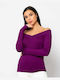 Noobass Women's Blouse Long Sleeve with V Neckline Purple