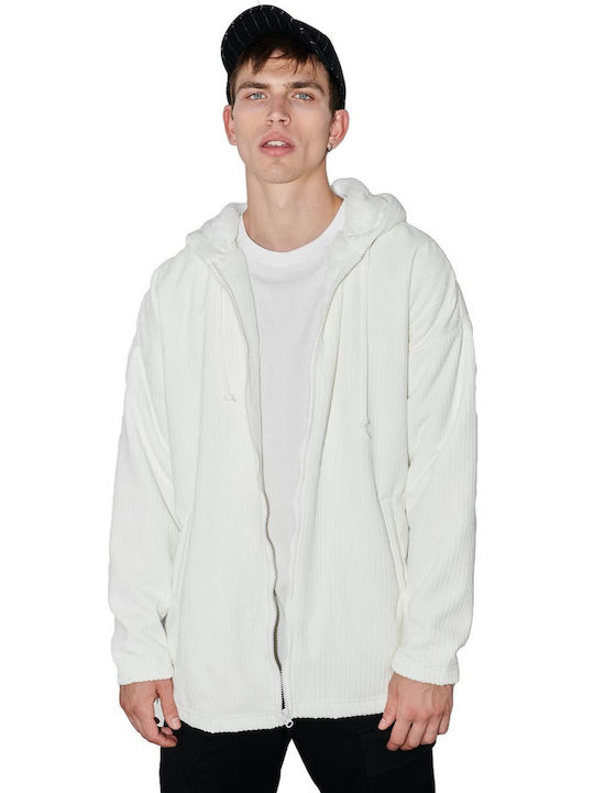 Men's Fleece Jacket with Hood White