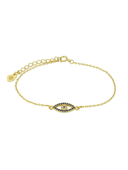 Papoulidis Jewellery Bracelet with design Eye made of Silver Gold Plated with Zircon