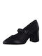Anatomic Synthetic Leather Pointed Toe Black Heels with Strap