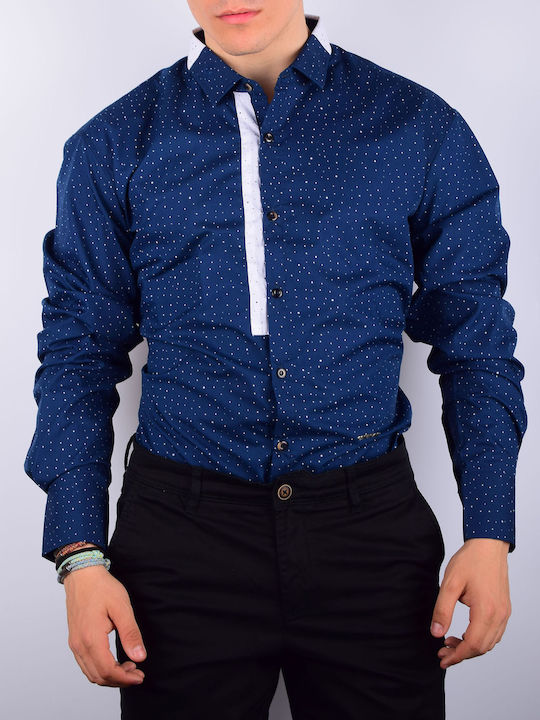 Long Sleeve Polka Dot Navy Blue Shirt