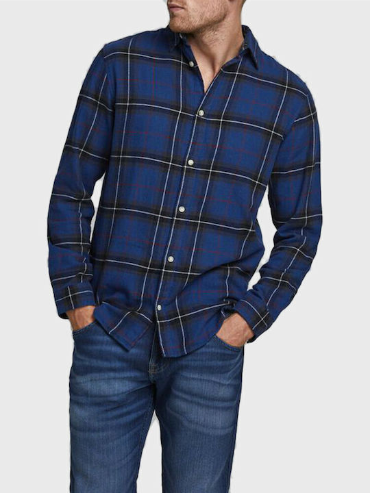 Projekt Produkt Men's Shirt Long Sleeve Cotton Checked Blue