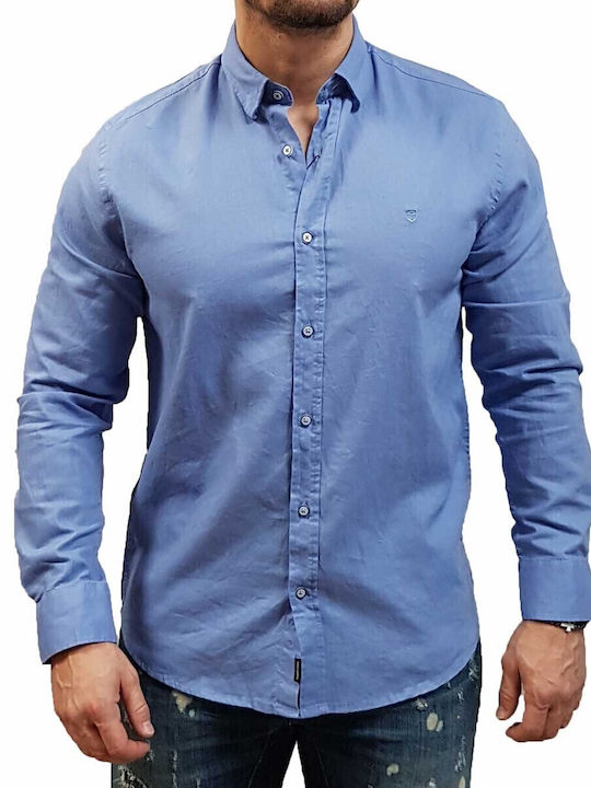 Visconti Long-sleeved Linen Shirt Light Blue