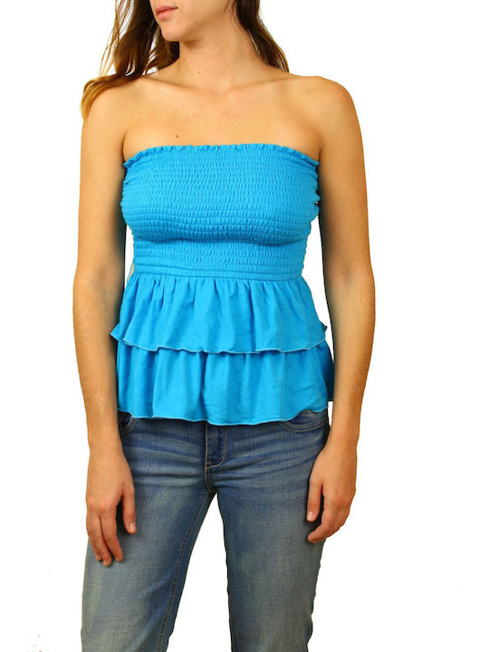 Hollister Damen Sommer Bluse Trägerlos Blau