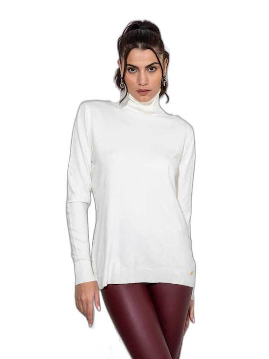 Cento Fashion Women's Long Sleeve Pullover Turtleneck White