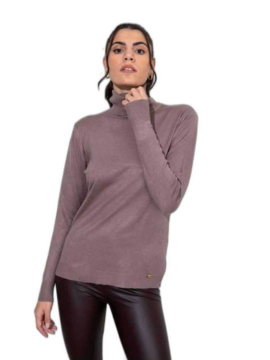 Cento Fashion Women's Long Sleeve Sweater Turtleneck Brown