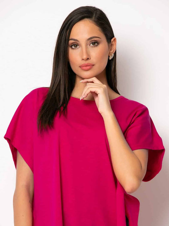 Noobass Damen Sommer Bluse Kurzärmelig Fuchsie