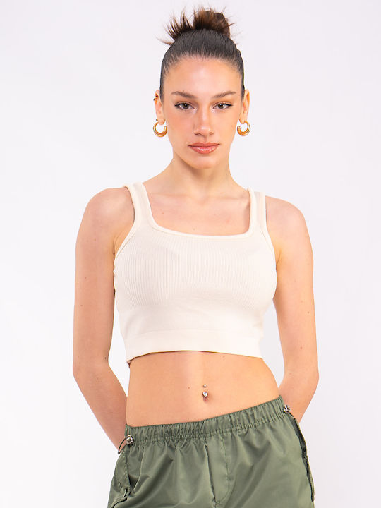 The Lady Women's Summer Crop Top Sleeveless Beige